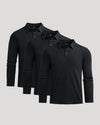 All Black Long Sleeve Premium Pima Polo 3-Pack neatly displayed.