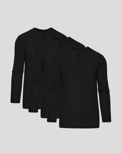 All Black Tall Classic Long Sleeve Henley 3-Pack
