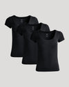 Womens Black Ribbed U-Neck Tee 3-Pack, stretch fabric, scoop-neck design.