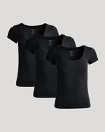 Womens Black Ribbed U-Neck Tee 3-Pack