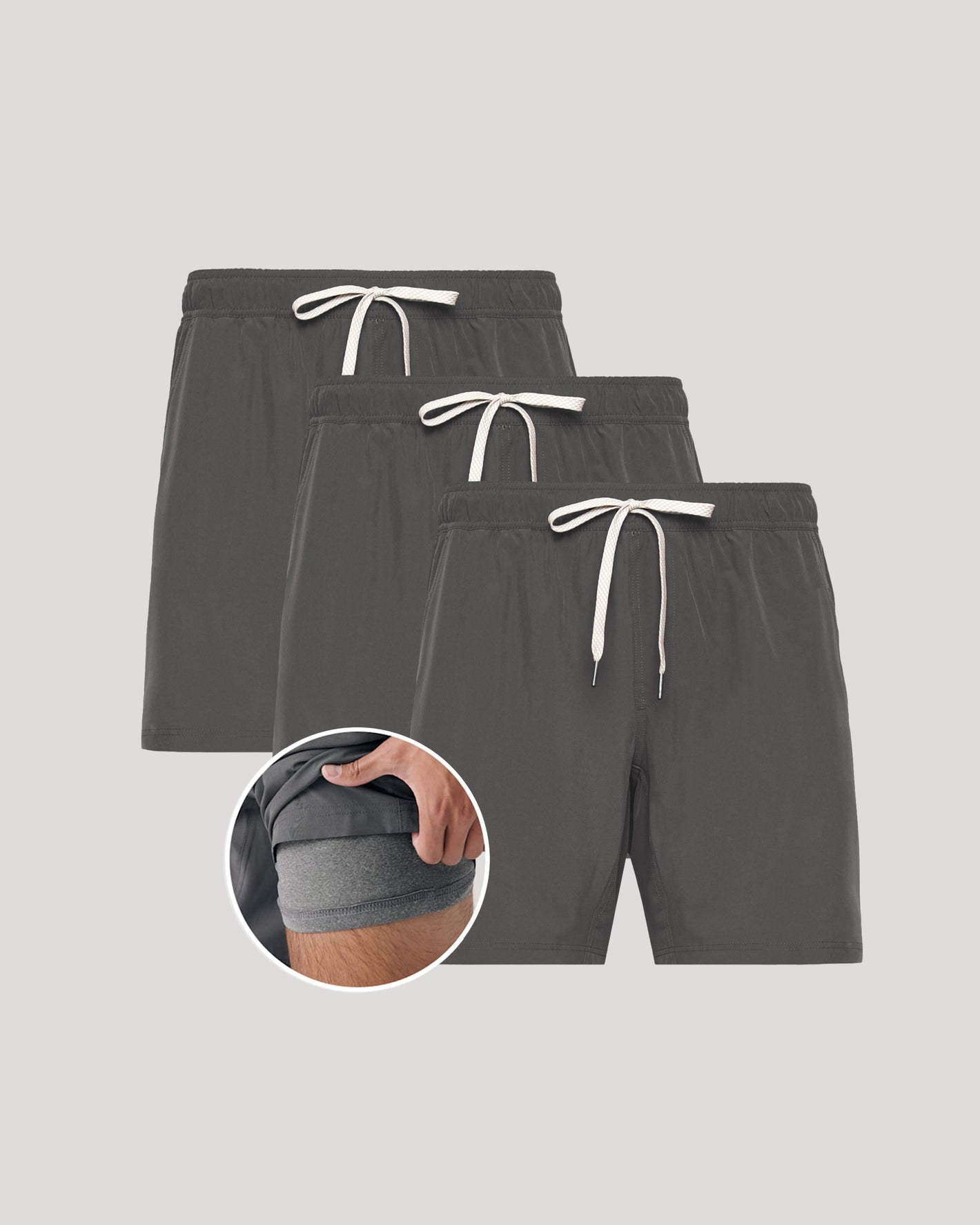 7 All Carbon Active Quick Dry Shorts 3-Pack with inner compression liner.