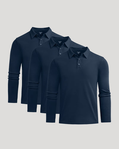 All Navy Long Sleeve Premium Pima Polo 3-Pack