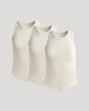Womens Oatmeal Ribbed High Neck Tank 3-Pack, sleeveless, arranged side by side.