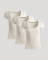 Womens Oatmeal Ribbed U-Neck Tee 3-Pack with scooped necklines.
