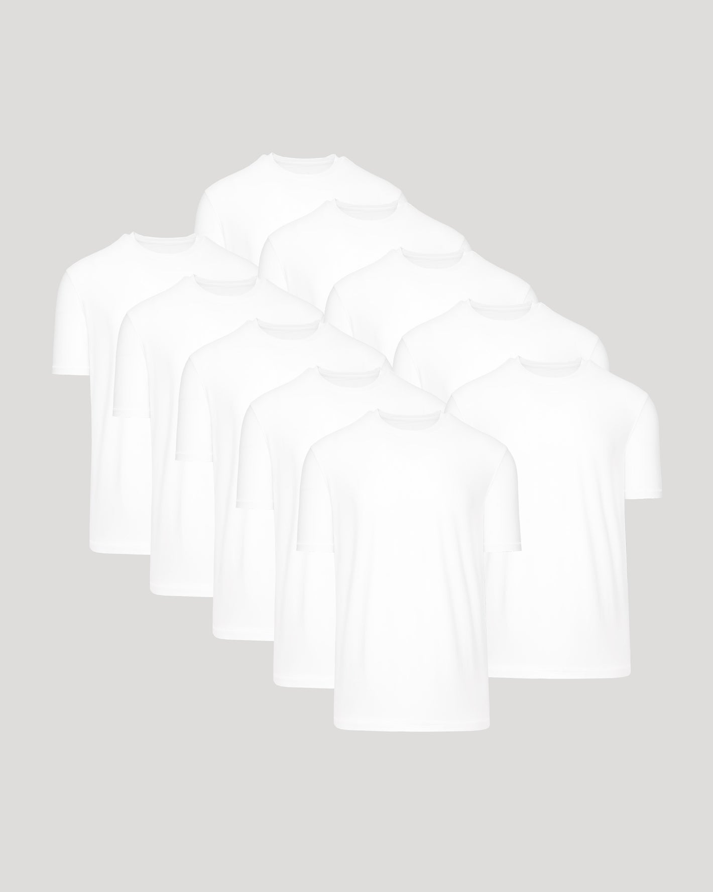 All White Active Crew 10-Pack T-shirts, staggered display.
