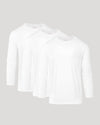 All White Active Long Sleeve Crew 3-Pack overlapping on gray background.