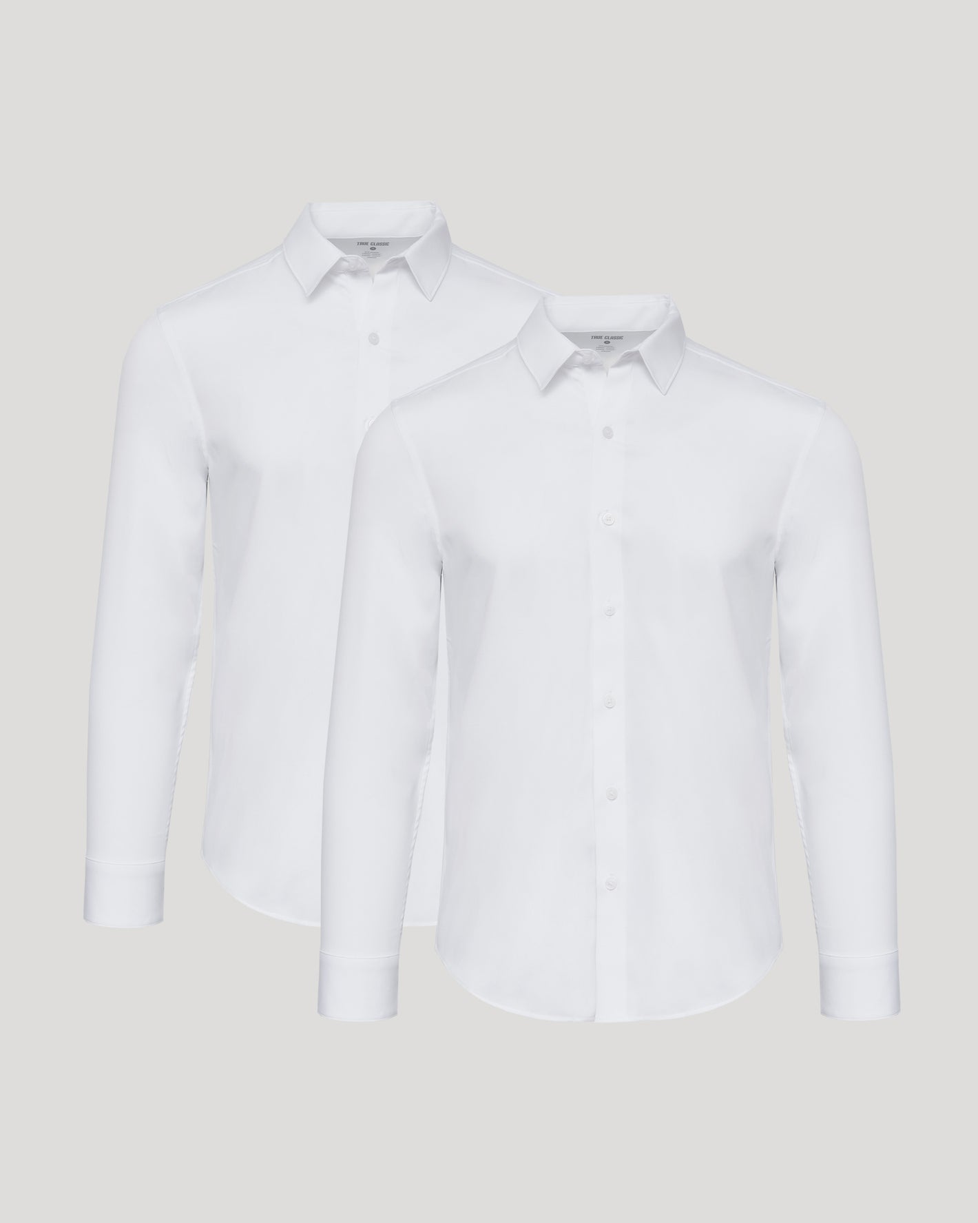 All White Long Sleeve Performance Dress Shirt 2-Pack overlapping display.