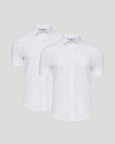 All White Short Sleeve Performance Dress Shirt 2-Pack