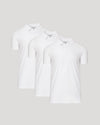 All White Tall Classic Polo 3-Pack: Three neatly arranged white polo shirts.