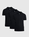Black Classic Polo 3-Pack: Three identical short-sleeved, collared polo shirts.