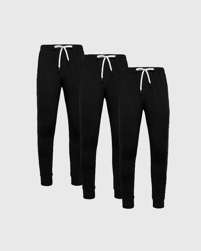All Black Active Joggers 3-Pack with drawstrings and side pockets.