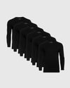 Black Classic Long Sleeve Crew Neck 6-Pack arranged in staggered lineup.