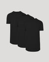 All Black Short Sleeve Tall Curved Hem Crew 3-Pack displayed side by side.