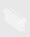 White Classic Polo 6-Pack in staggered layout, showcasing short sleeves and collars.