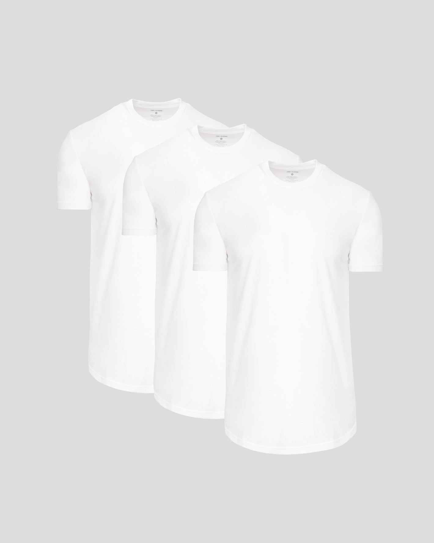 All White Short Sleeve Tall Curved Hem Crew 3-Pack displayed side by side.