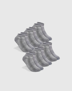 True ClassicHeather Gray Ankle Socks 6-Pack in heathered shades, staggered arrangement.