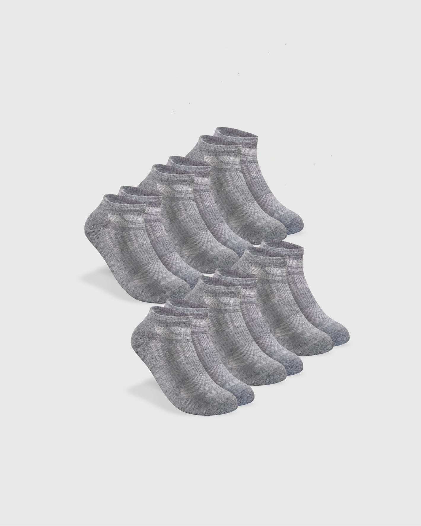 Heather Gray Ankle Socks 6-Pack in heathered shades, staggered arrangement.