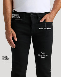 True ClassicSlim Authentic Denim Jeans 3-Pack showcasing classic stitching, five pockets, and subtle stretch.