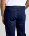 Rear view of Indigo Rinse Straight Authentic Denim Jeans showcasing back pockets.