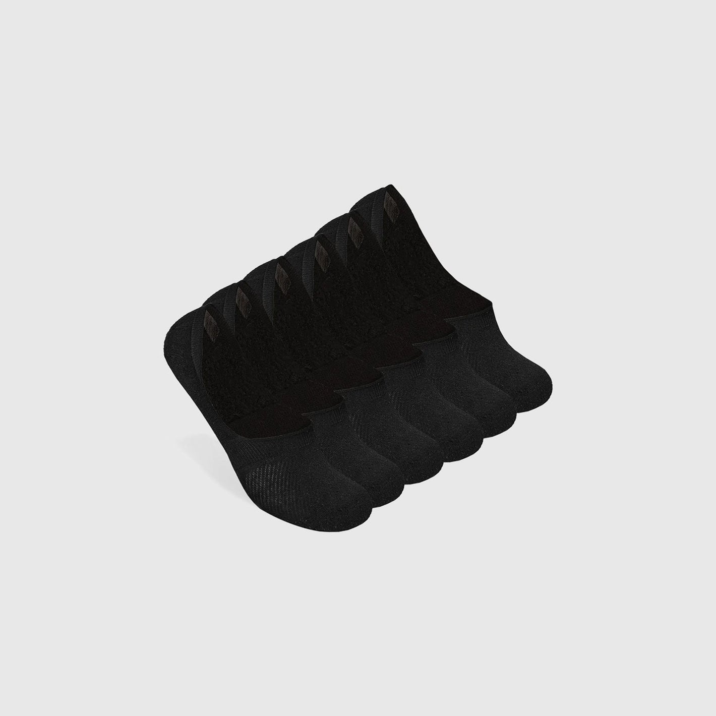 Black Never Show Socks 3-Pack on light gray background, showcasing seamless, low-cut design.