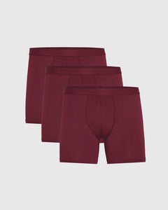 True ClassicBurgundy Boxer Briefs 3-Pack neatly arranged, showcasing soft fabric and supportive design.