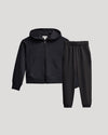 Girls Black Cropped Zip Hoodie & Relaxed Joggers 2-Pack, cozy fleece set.