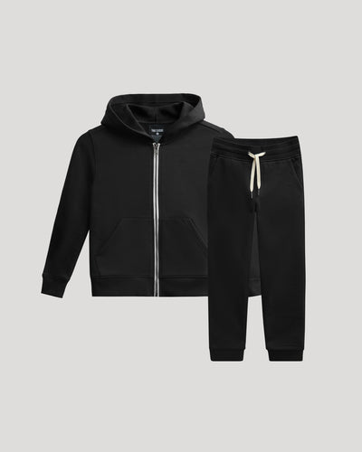 Full Zip Fleece Hoodie & Jogger Set - Black