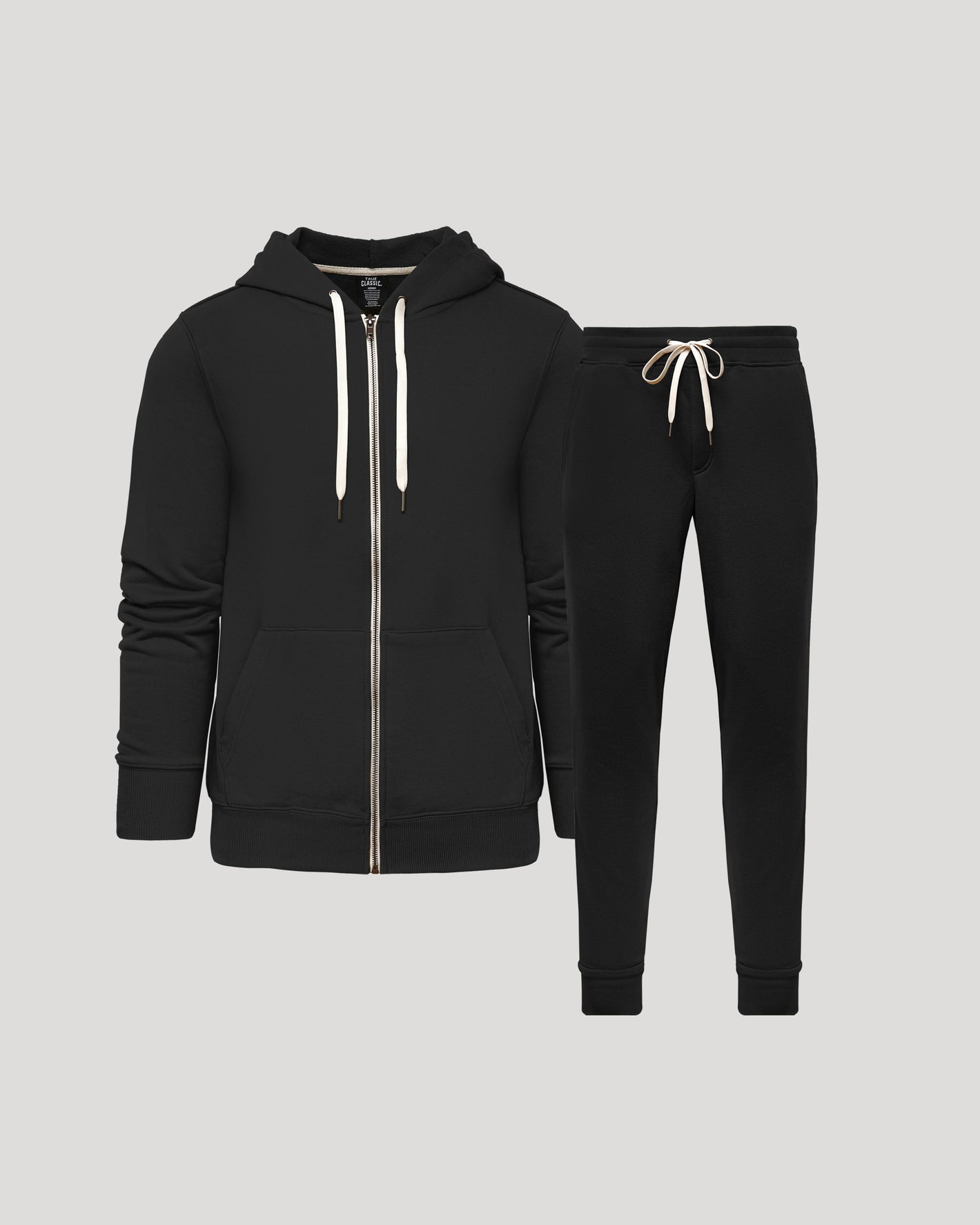 Black Full Zip Fleece Hoodie & Jogger 2-Pack laid out on display.