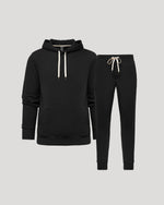 Schwarzer Fleece-Kapuzenpullover und Jogginghose im 2er-Pack
