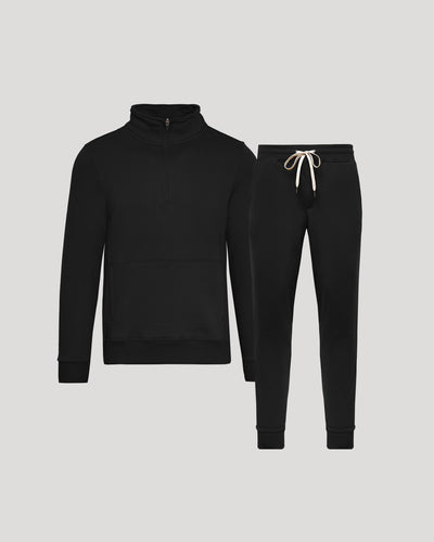 Black Quarter Zip Fleece Sweatshirt & Jogger Set