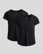 Womens Black Relaxed Slub V-Neck Tee 2-Pack