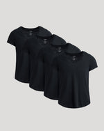 Womens Black Relaxed Slub V-Neck Tee 4-Pack