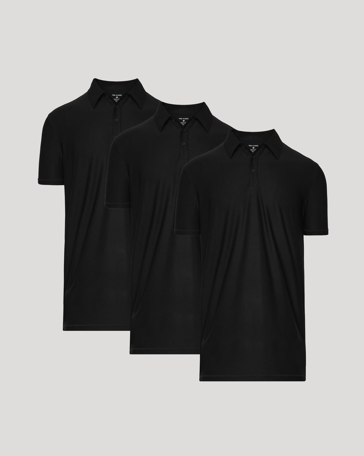 Three black Tall Active Polo - Men's Performance Stretch Polo Shirt - Moisture Wicking Athletic Fit neatly displayed on a neutral background as men's basic apparel.