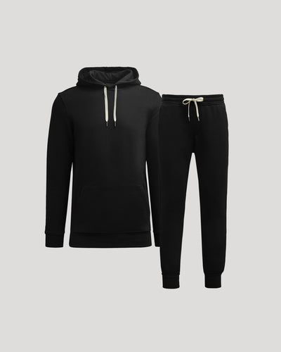 Lot de 2 sweats à capuche et pantalons de jogging en polaire noire