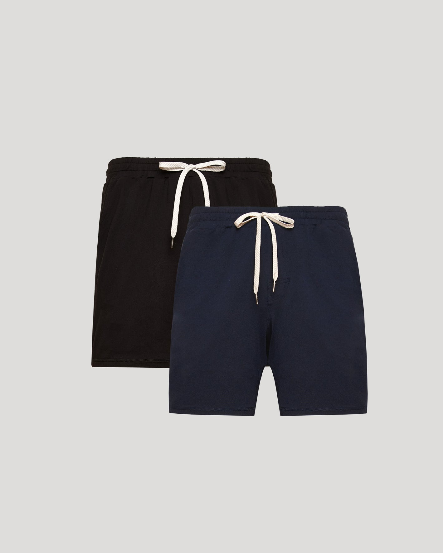 Black & Dark Heather Navy Active Comfort Shorts 2-Pack with elastic waistbands.