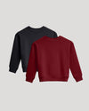 Girls Black & Dark Maroon Slouch Pullover Crew 2-Pack laid flat.