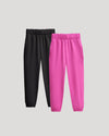 Girls Black & Electric Fuchsia Relaxed Joggers 2-Pack with elastic cuffs.