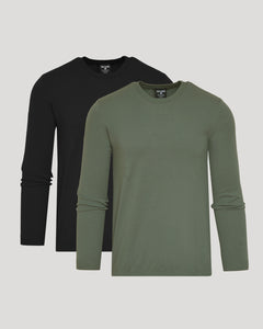 True ClassicBlack & Moss Crew Neck Sweater 2-Pack, lightweight knit, ribbed trim.