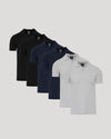 Neutral Navy Dressy Polo 6-Pack displayed in a cascading arrangement.