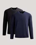 Eleganter Pullover mit V-Ausschnitt in Schwarz und Marineblau, 2er-Pack