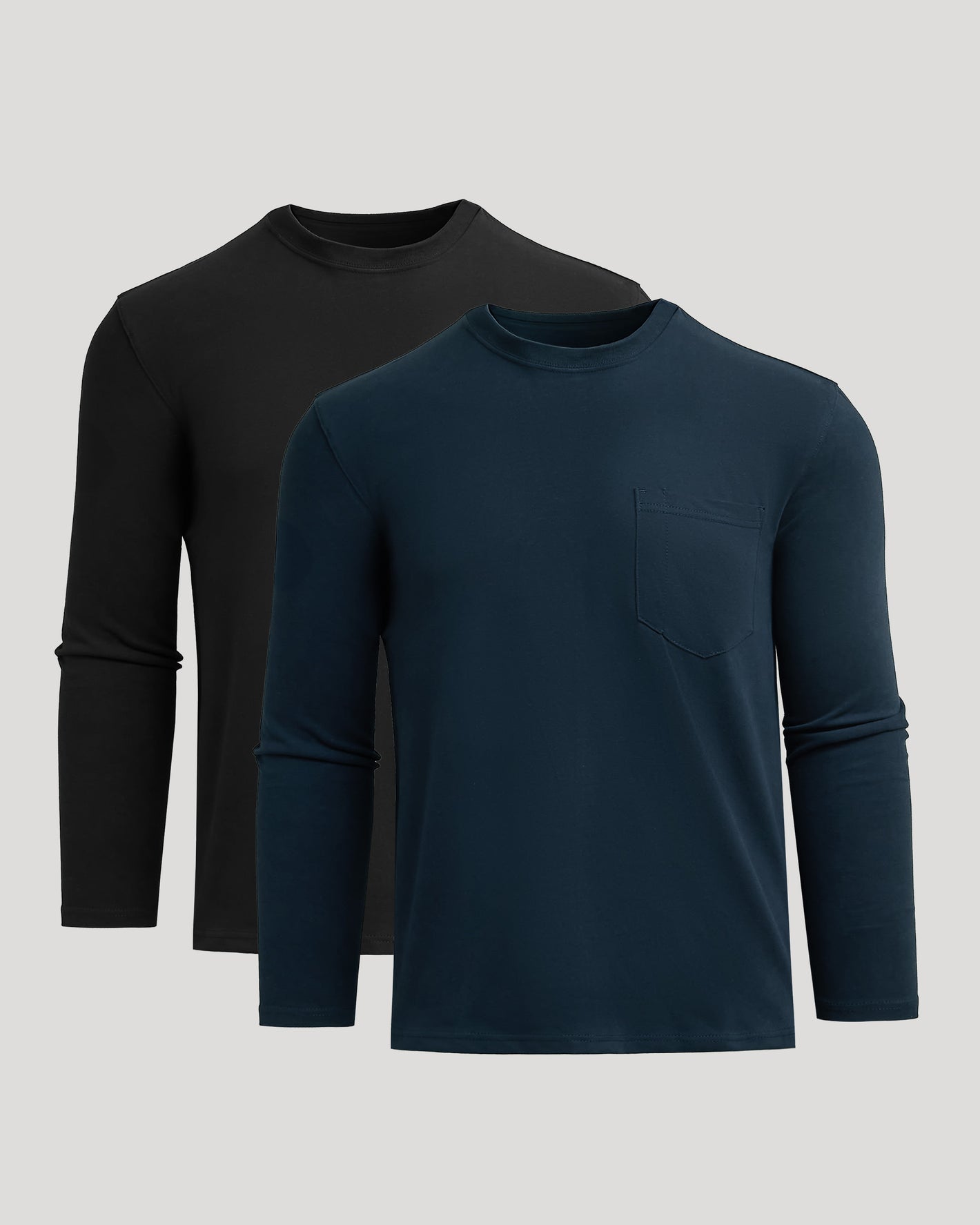 Black & Navy Heavyweight Long Sleeve Pocket Crew 2-Pack shirts displayed.
