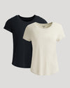 Womens Black & Oatmeal Slub Scoop Neck Tee 2-Pack, soft, relaxed fit.