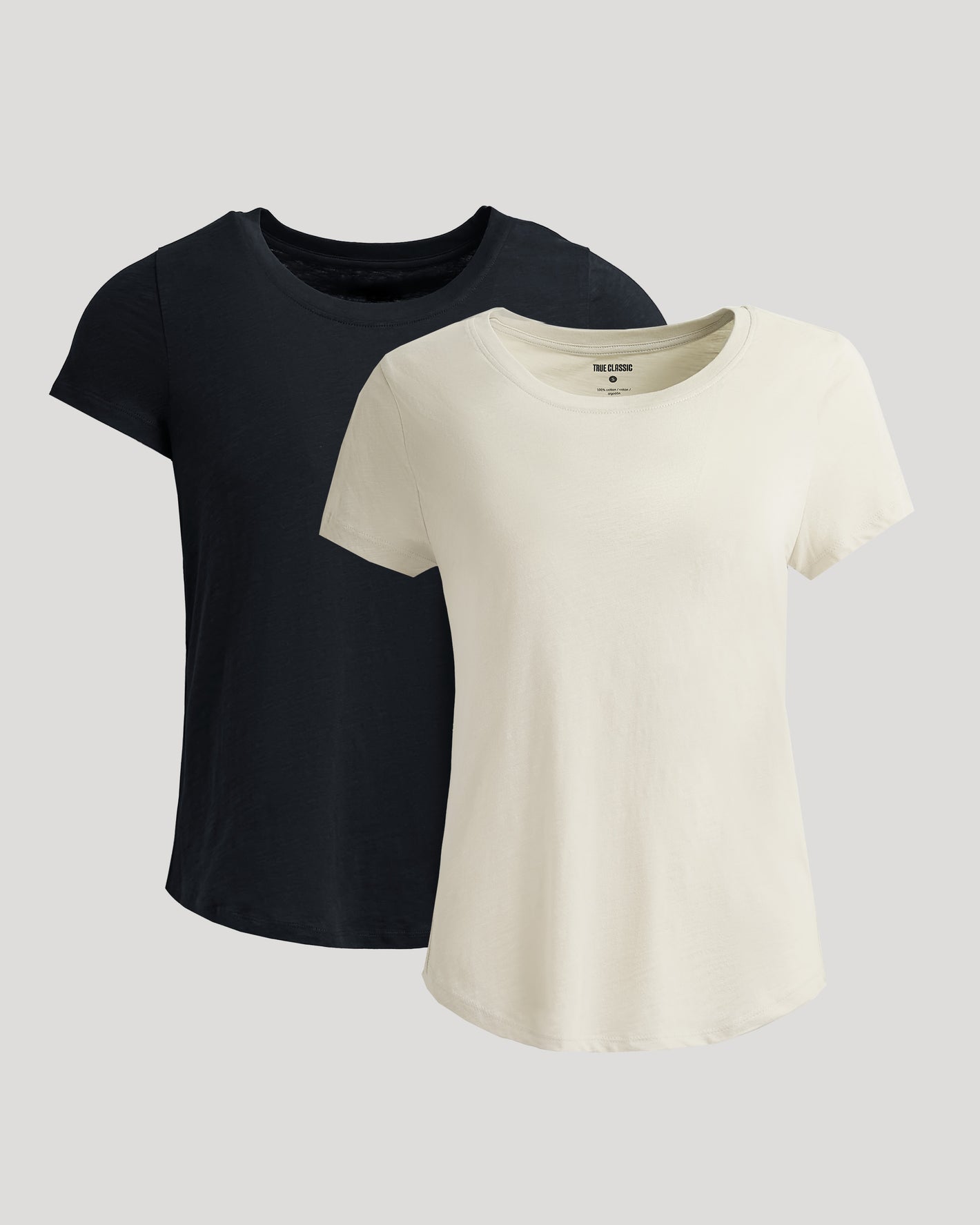 Womens Black & Oatmeal Slub Scoop Neck Tee 2-Pack, soft, relaxed fit.