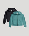 Girls Black & Stormcloud Cropped Zip Hoodie 2-Pack with kangaroo pockets.