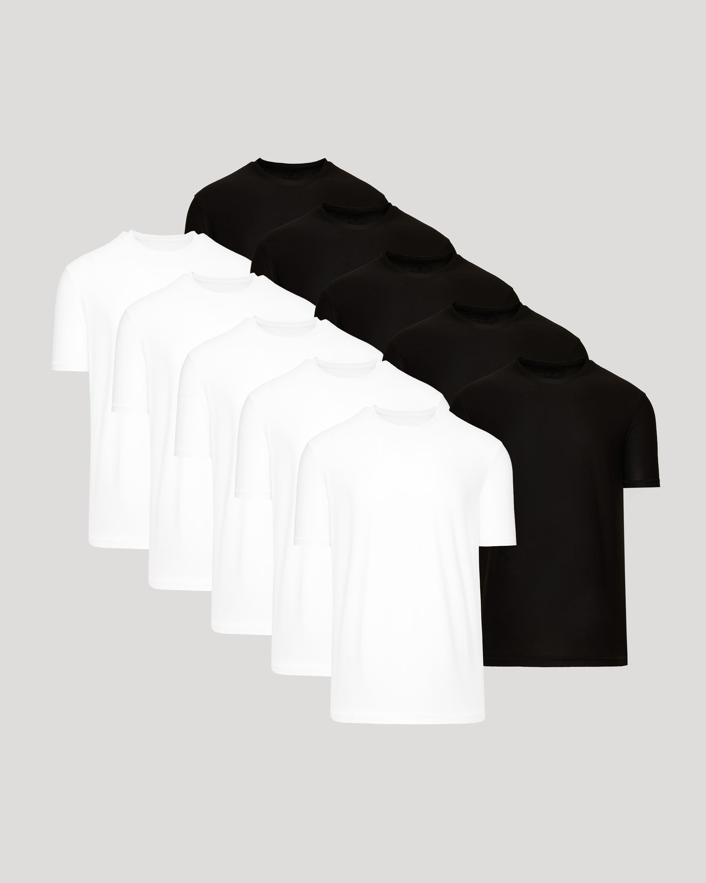 Black & White Active Crew 10-Pack T-shirts, staggered display.