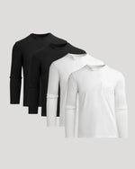 Black & White Heavyweight Long Sleeve Pocket Crew 4-Pack