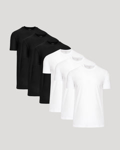 True ClassicBlack & White Tall Active Crew 6-Pack T-shirts arranged side by side.