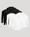 Black & White Classic Long Sleeve Crew Neck 10-Pack neatly arranged.