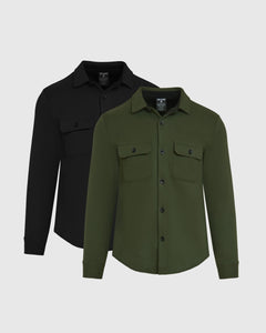 True ClassicBlack & Dark Olive Fleece Shirt Jacket 2-Pack