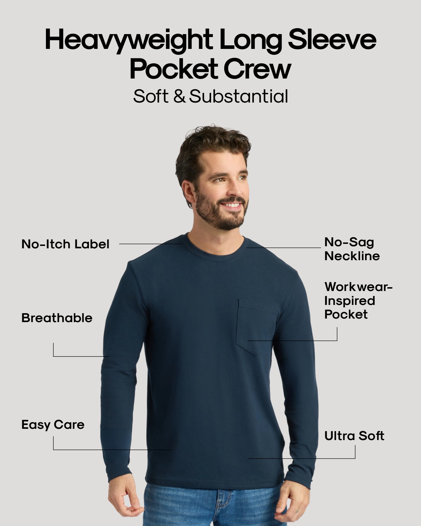 Black Friday Winter Doorbuster 7-Pack: Men’s navy heavyweight long-sleeve pocket crew.